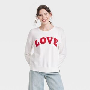 Women's White V-Neck Sweater with Red Love Design